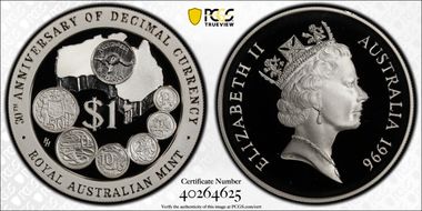 1996 $1 30th Ann. Decimal Currency PR70DCAM