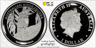 2014-P $1 Kookaburra Ag High Relief PR69DCAM