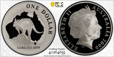2000 $1 Kangaroo Ag PR70DCAM
