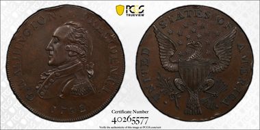 1792 1C Washington, Getz Pattern Small Eagle, Plain Edge MS61BN