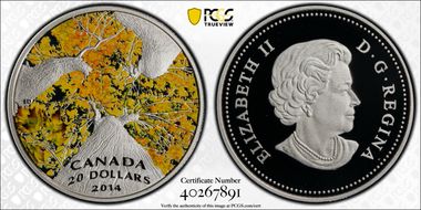 2014 $20 Maple Canopy Autumm PR69DCAM