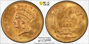1858-S G$1 MS65