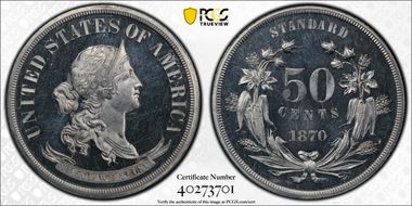 1870 50C J-956 PR65CAM