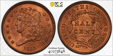 1835 1/2C Cohen 1 MS65RD