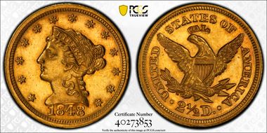 1848 $2.50 CAL. MS62+