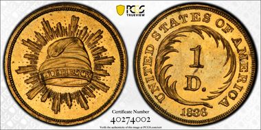 1836 $1 J-70 Gilt PR64