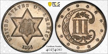 1864 3C J-377 PR65CAM