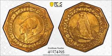 1915-S $50 Panama-Pacific, Octagonal MS64