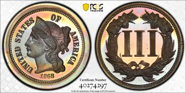 1868 3C J-615 PR67DCAM