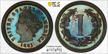 1881 1C J-1666 PR65BN