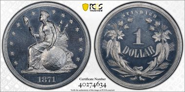 1871 $1 J-1143 PR66CAM