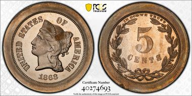 1868 5C J-624 PR66CAM