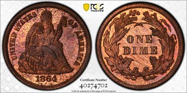 1864 10C J-381 PR65RB