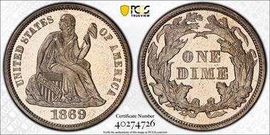 1869 10C J-720 PR66CAM