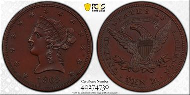 1862 $10 J-297 PR64BN