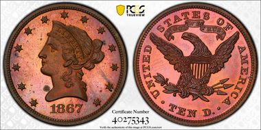 1867 $10 J-602 PR64+ RB