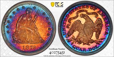 1873 25C No Arrows PR68CAM