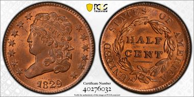 1829 1/2C Cohen 1 MS66RB