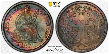 1874 10C Arrows MS67+