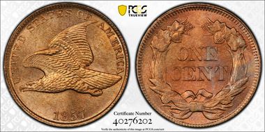 1857 1C Flying Eagle MS64