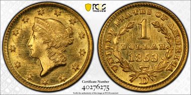 1853-D G$1 MS65+