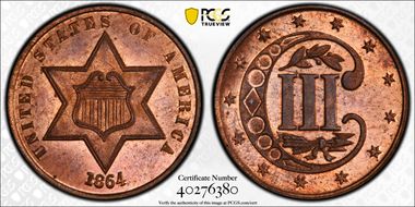 1864 3C J-375 PR66RD