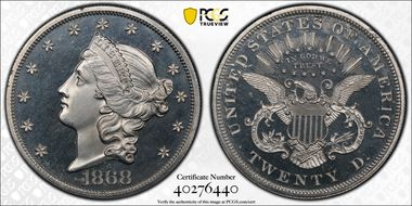 1868 $20 J-665 PR66CAM