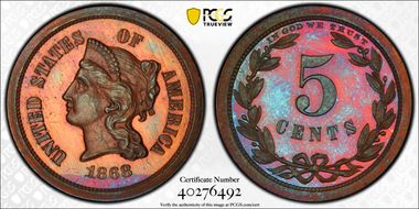 1868 5C J-626 PR64+ RB