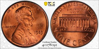 1983 1C Doubled Die Reverse MS67+ RD