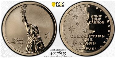 2019-S $1 American Innovation DE Rev PR Cannon, Classifying the Stars PR69