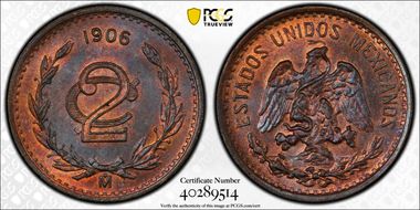 1906-Mo 2C Narrow Date MS65+ BN