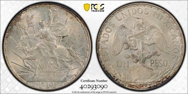 1910 Peso Caballito KM-453  Ag MS64+