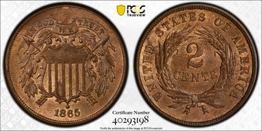 1865 2C Fancy 5 MS64RB