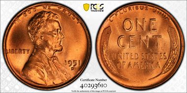 1951-D 1C MS67+ RD