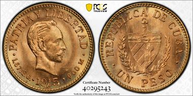 1915 Peso KM-16  Au MS67+