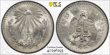 1933-M Peso KM-455  Ag MS65