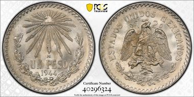 1944-M Peso KM-455  Ag MS67+