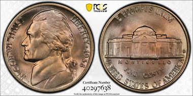 1938-D 5C Jefferson MS67+