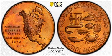 1970-P Medal D1970-3b Bronze 39mm Fisheries Society Centennial MS66