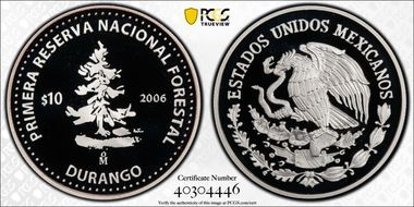 2006-Mo 10 Peso Durango KM-786  Ag PR70DCAM