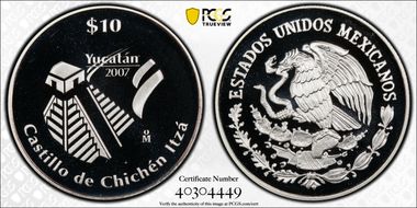 2007-Mo 10 Peso Yucatan KM-846  Ag PR69DCAM