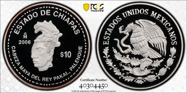 2006-Mo 10 Peso Estado de Chiapas KM-772  Ag PR69DCAM