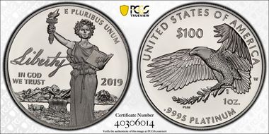 2019-W $100 Platinum Eagle - Liberty PR70DCAM