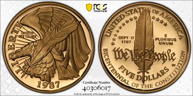 1987-W $5 Constitution PR69DCAM