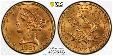 1887-S $5 MS66
