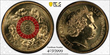 2015 $2 Lest We Forget Colorized Poppy Counterstamp MS66