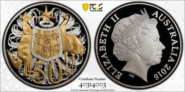 2016 50C Selective Gilt Silver 50th Ann. Decimal Currency PR69DCAM
