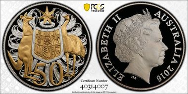 2016 50C Selective Gilt Silver 50th Ann. Decimal Currency PR70DCAM