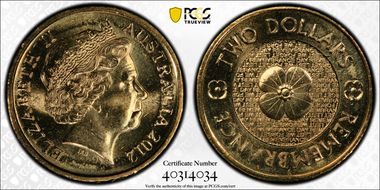 2012 $2 Remembrance Day MS66
