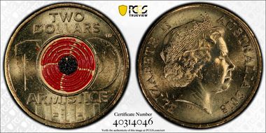 2018 $2 Armistice Centenary Colorized MS64